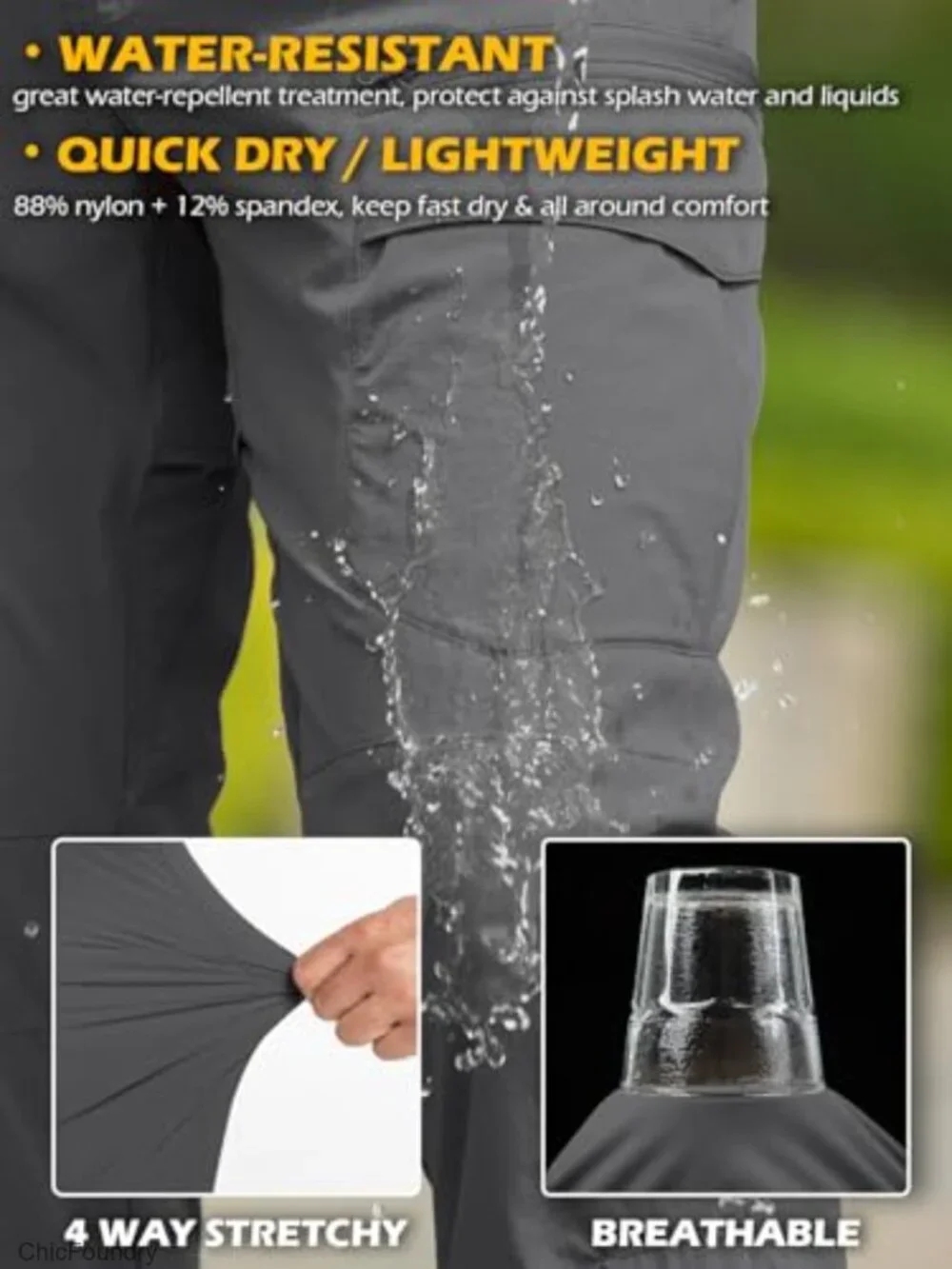 Men's Quick Dry Hiking Cargo Pants Water-Resistant Flex Lightweight Nylon
